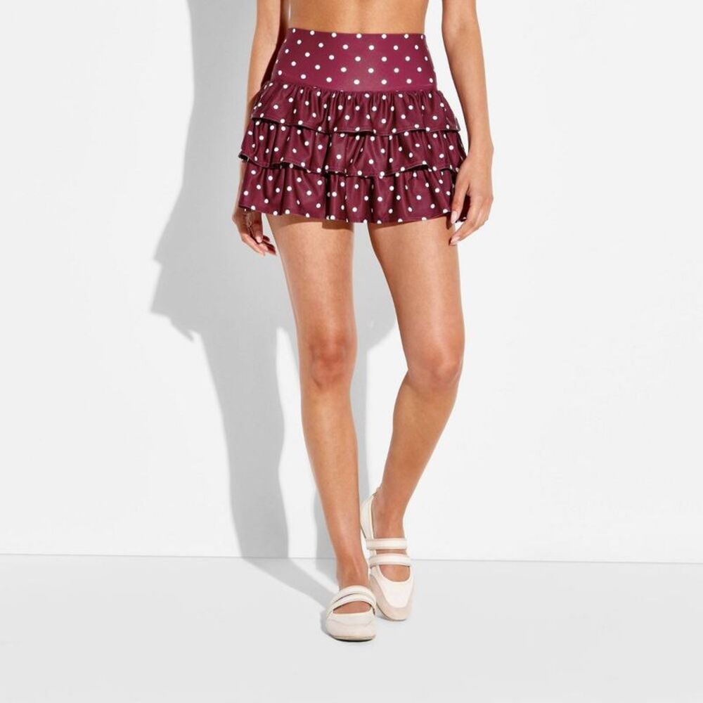 Women's Ruffle Skort - JoyLab Maroon Polka Dot S